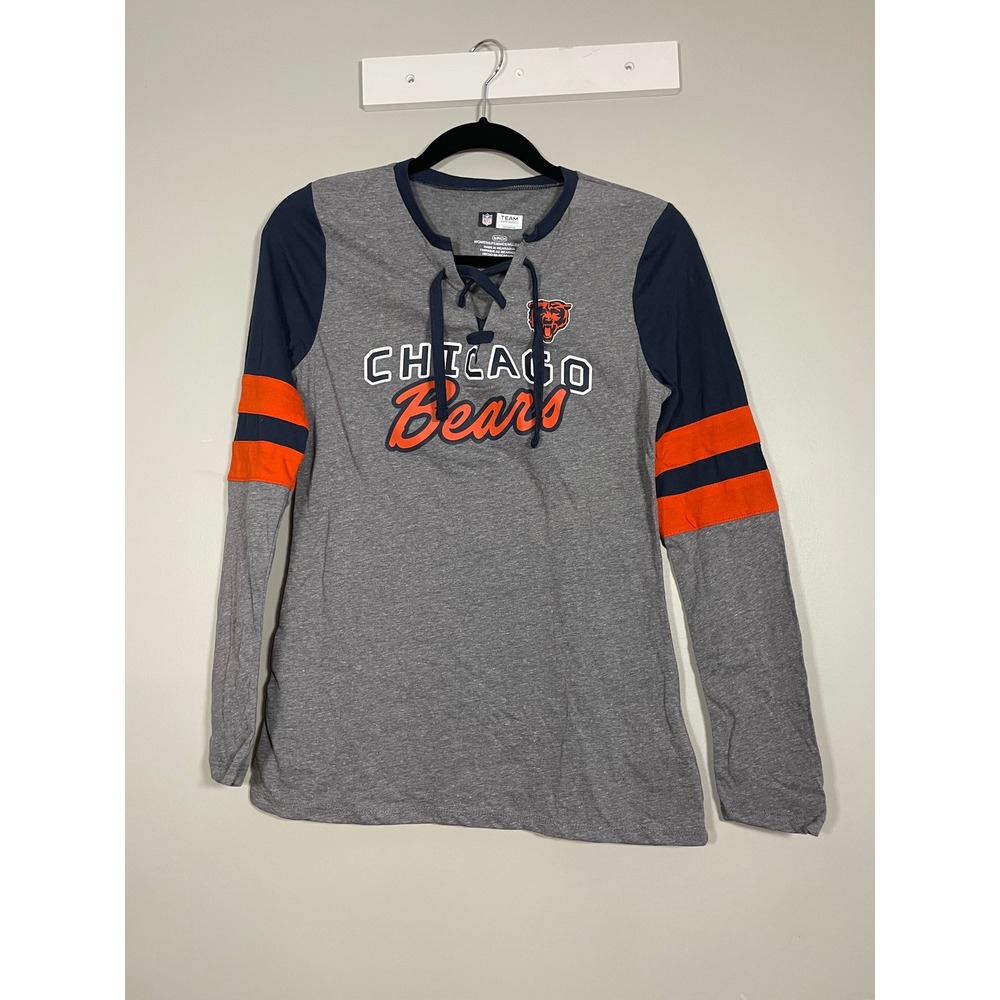 NWT NFL Team Apparel Chicago Bears Women Small Grey Lace Up Long Sleeve Shirt